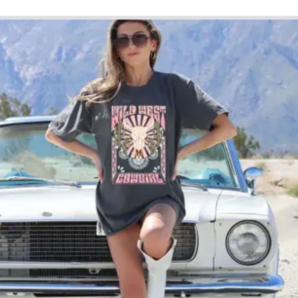 Wild West Cowgirl Graphic Comfort Colors Gray T-Shirt Country Western XL Retro